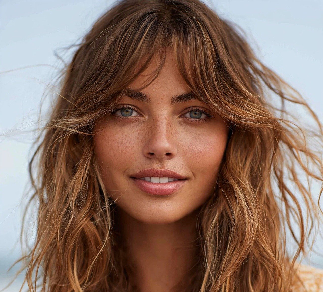 17. Beachy Curtain Bangs with Waves Hairstyles for Long Hair