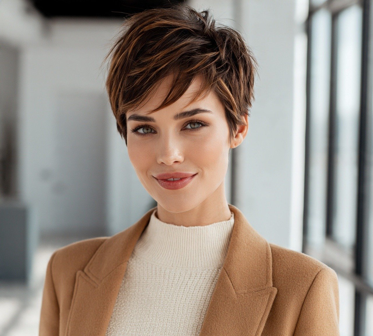 17. Chocolate Brown Pixie with Caramel Tips Hair Color