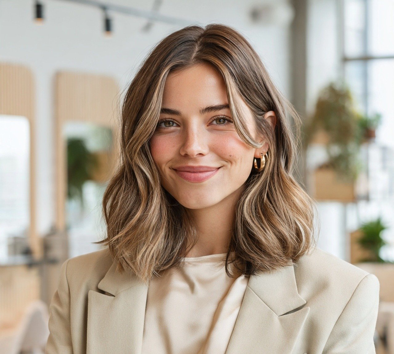 17. Face Framing Wave Highlights Medium Hairstyles