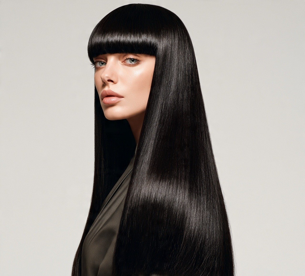 2. Blunt Bangs With Sleek Straight Hair Long Hairstyle