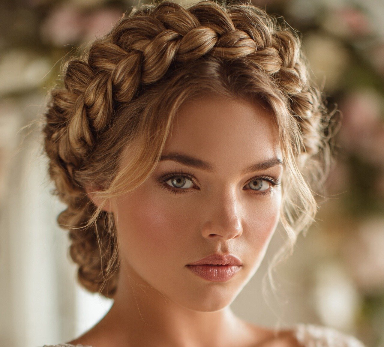 2. Braided Crown Updo Wedding Hairstyles