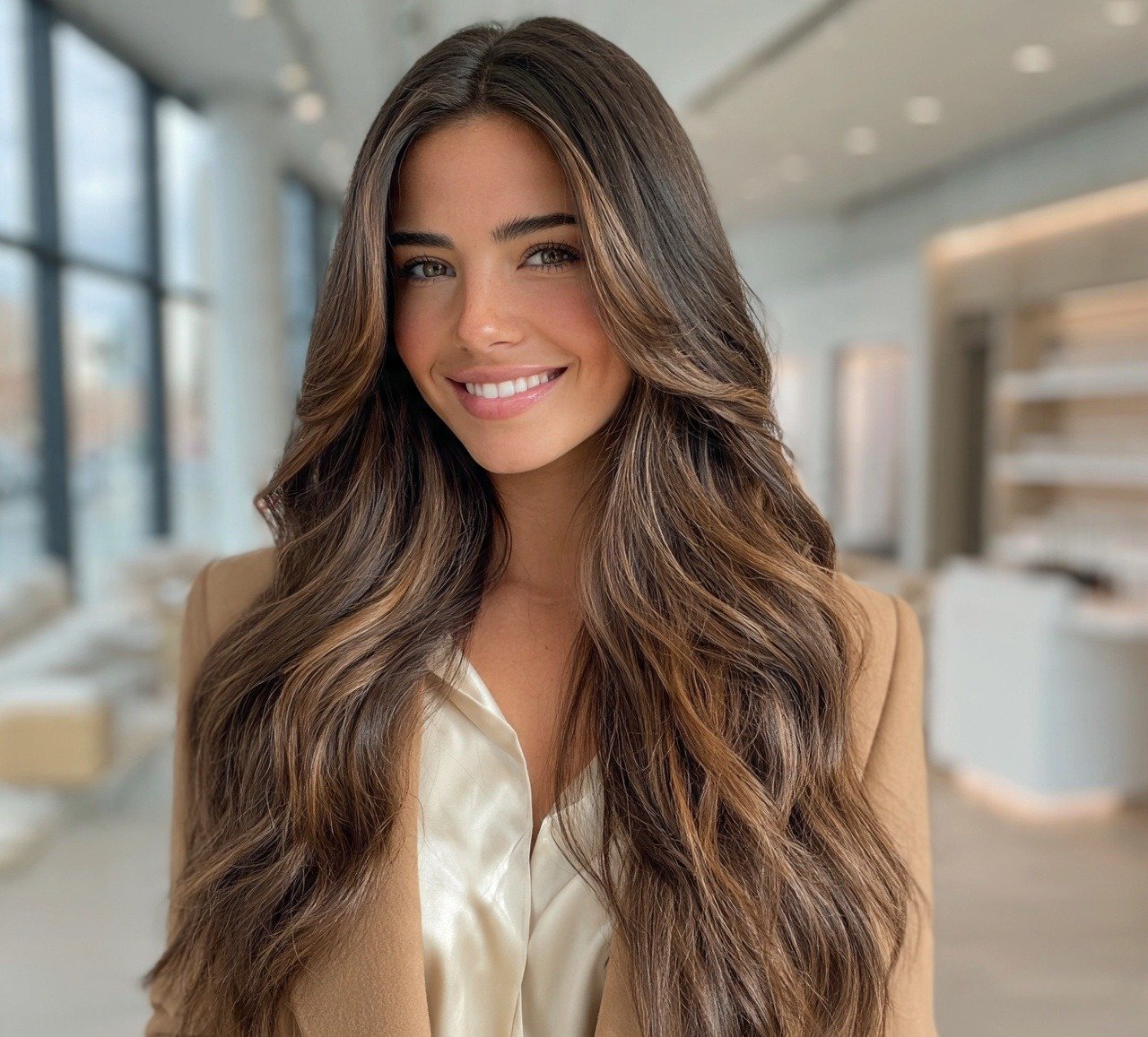 2. Caramel Highlights with a Dark Root Hair Color for Brunettes