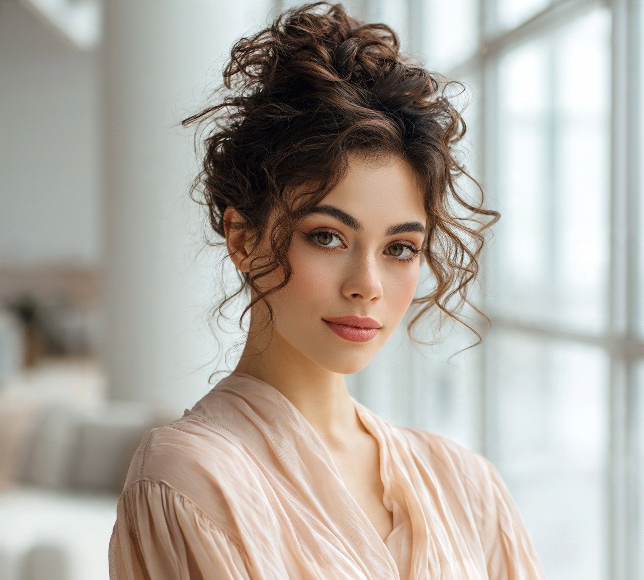 15 Trending Curly Bun Hairstyles That Instantly Elevate Your Style 3 2. Messy Curly Bun Hairstyles