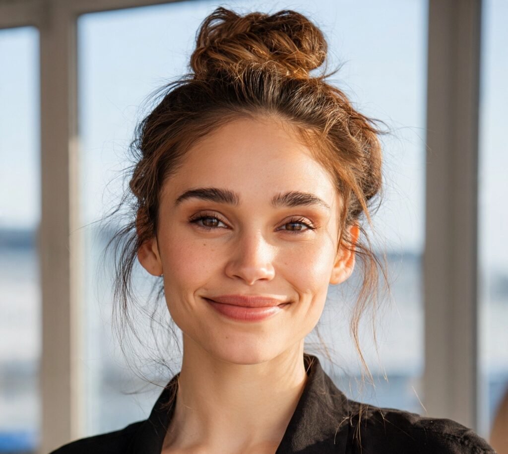 2. Messy Top Knot Easy Bun Hairstyles