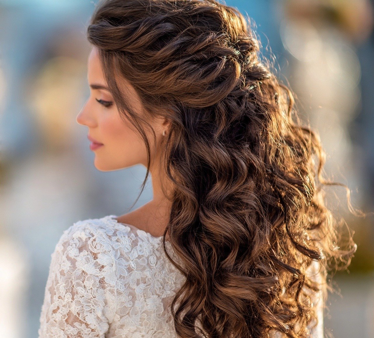 2. Wedding Hairstyles for Curly Hair Elegant Half Up Half Down Look