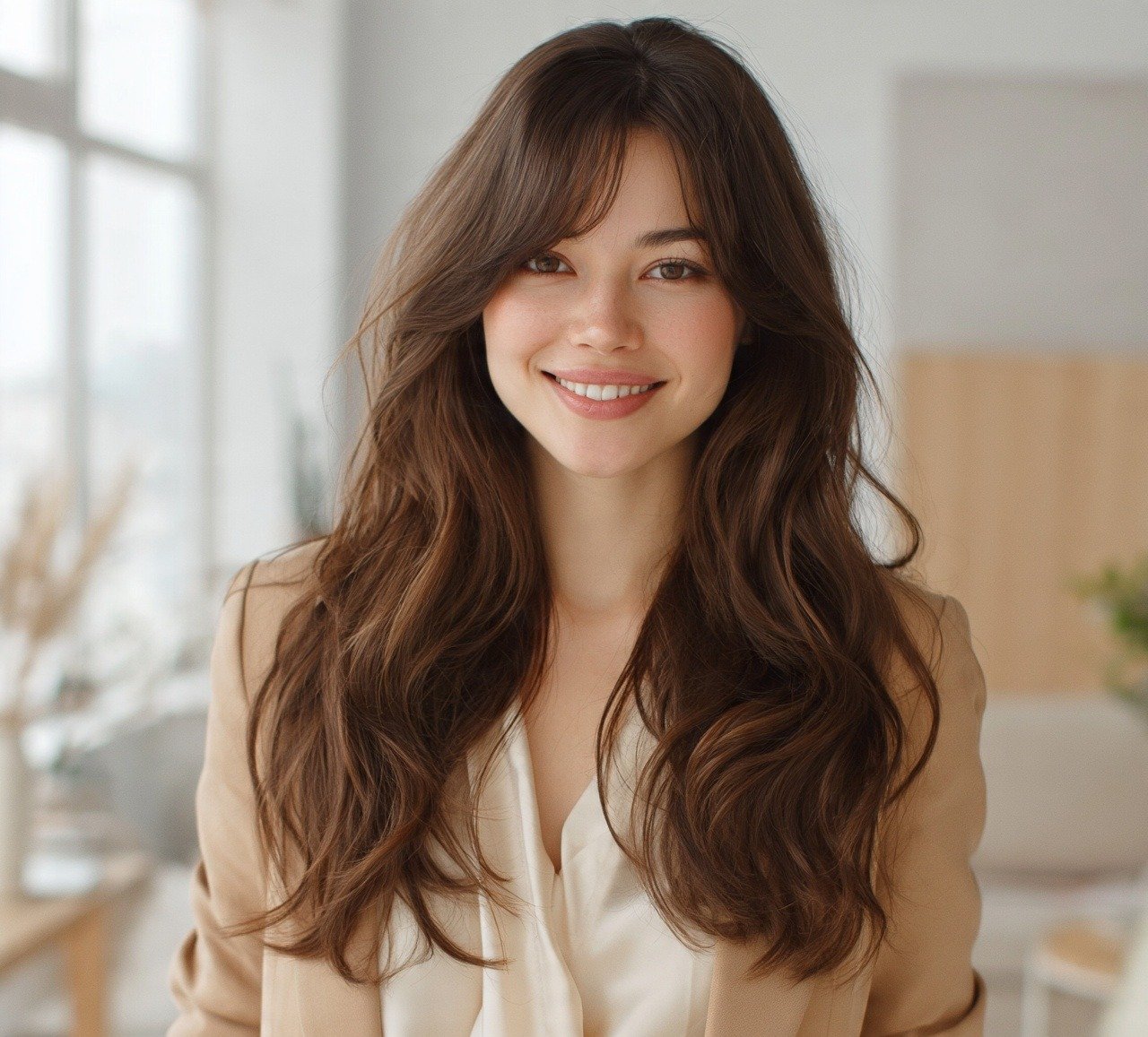 3. Curtain Bangs With Wavy Lengths Thick Hairstyles