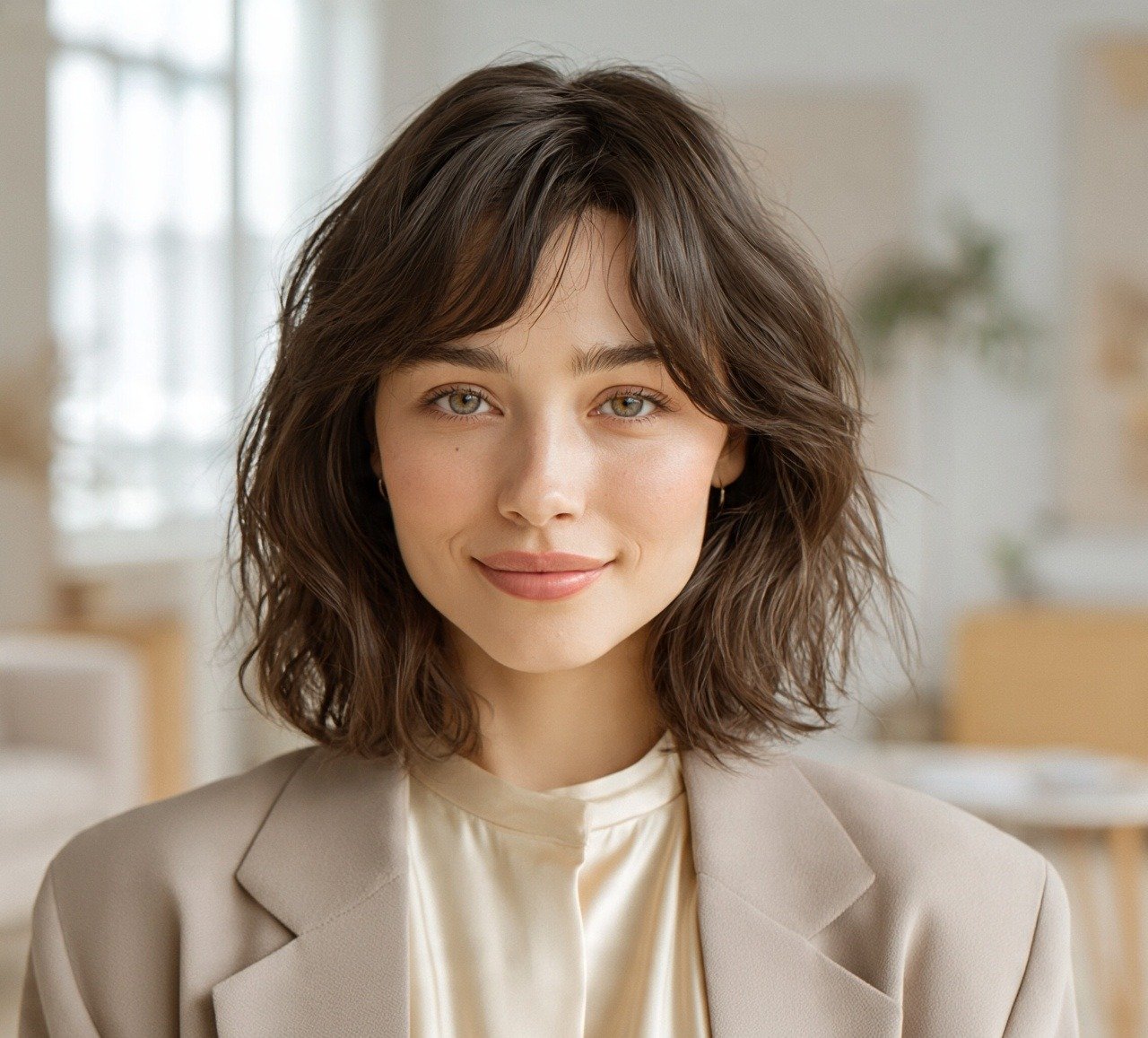 3. Wavy Lob with Curtain Bangs Short Hairstyles