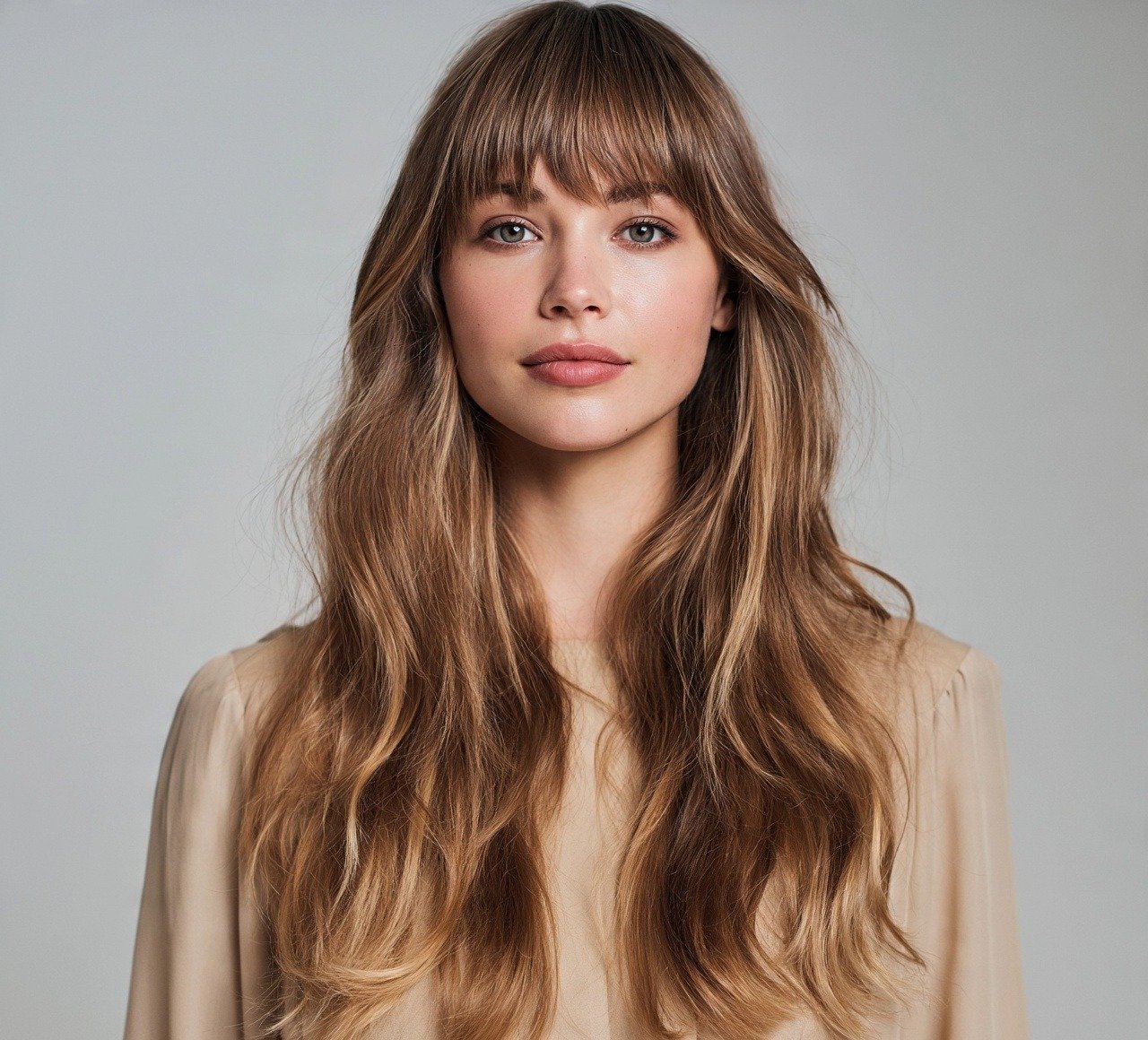 3. Wispy Bangs With Beachy Waves Long Hairstyle