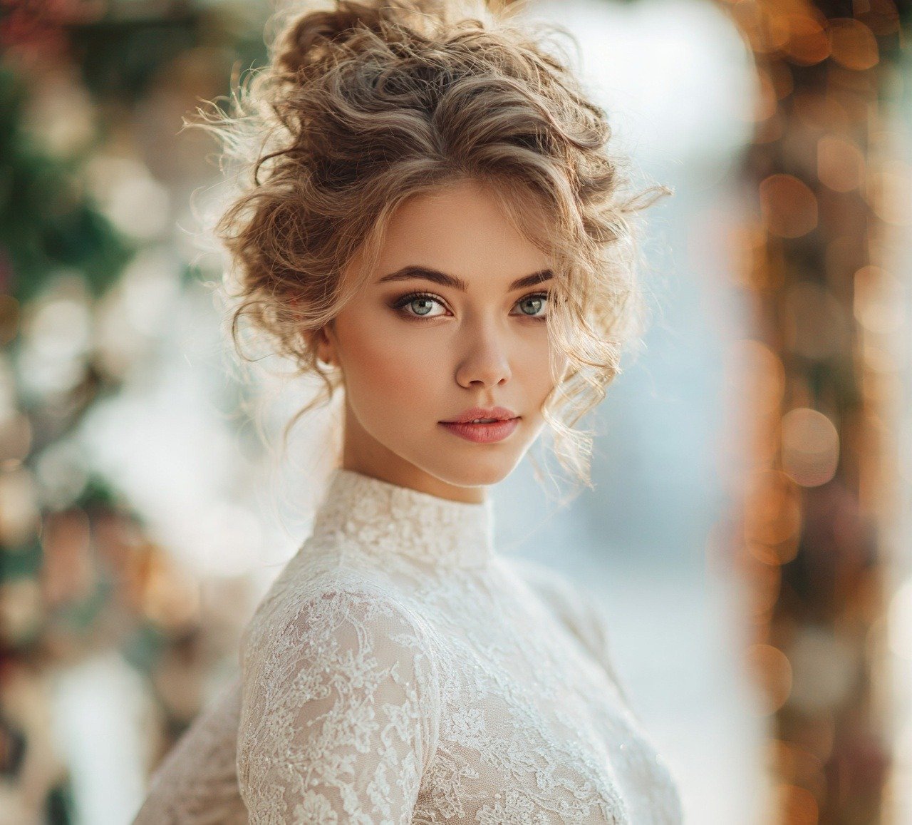 4. Curly Hair Wedding Hairstyles with a Classic Chignon