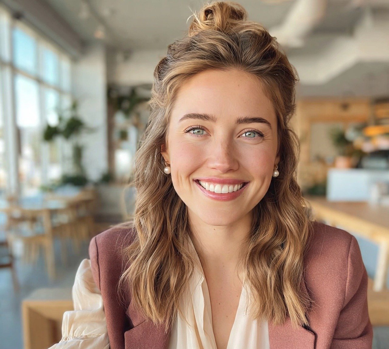 4. Half Up Wavy Knot Medium Hairstyles
