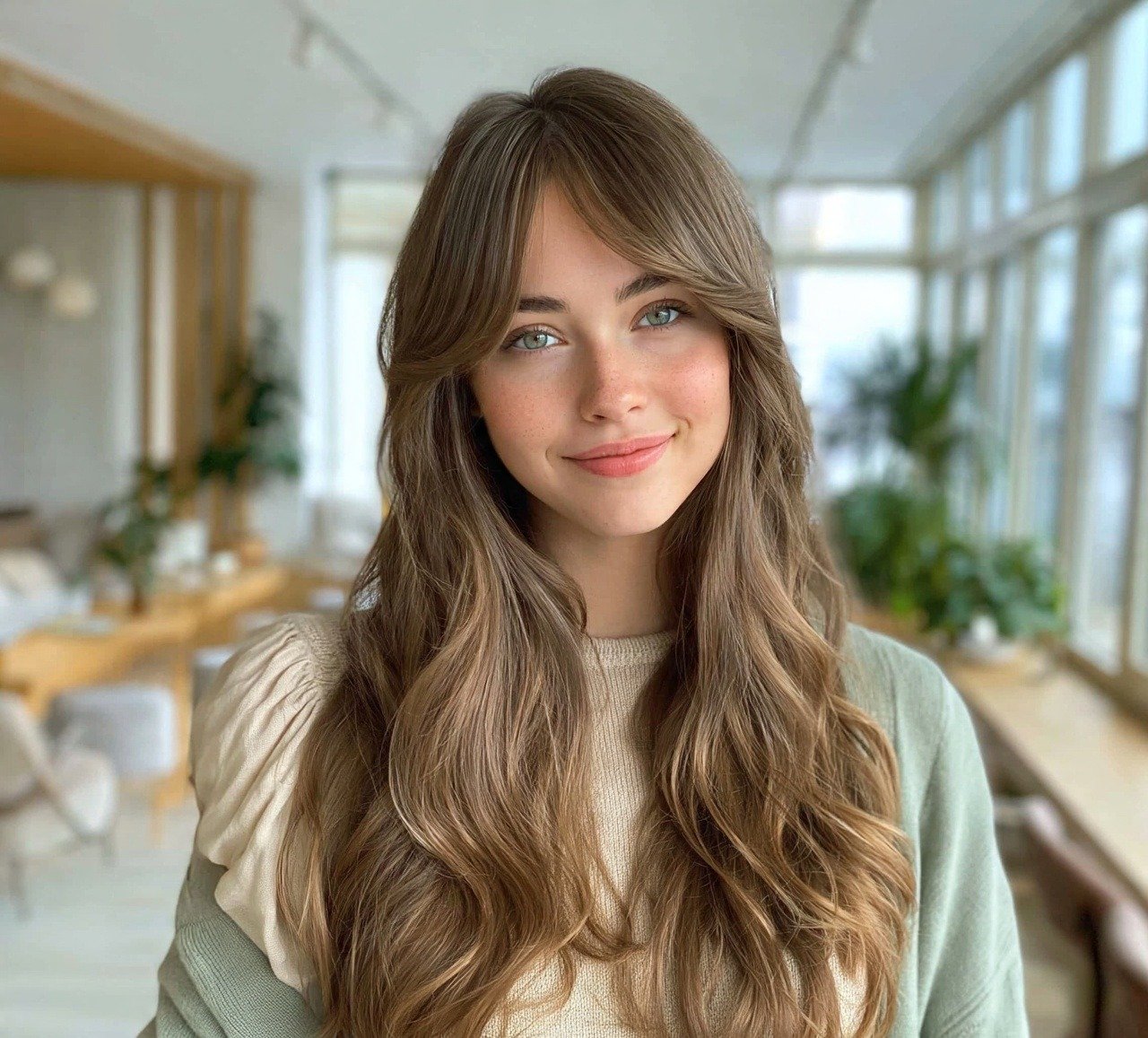 4. Long Wavy Hair with Curtain Bangs Hairstyles