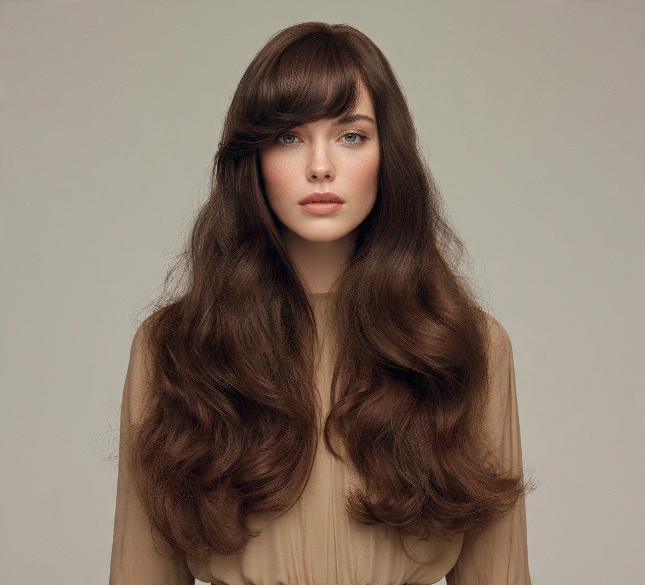 4. Side Swept Bangs With Long Waves Hairstyle