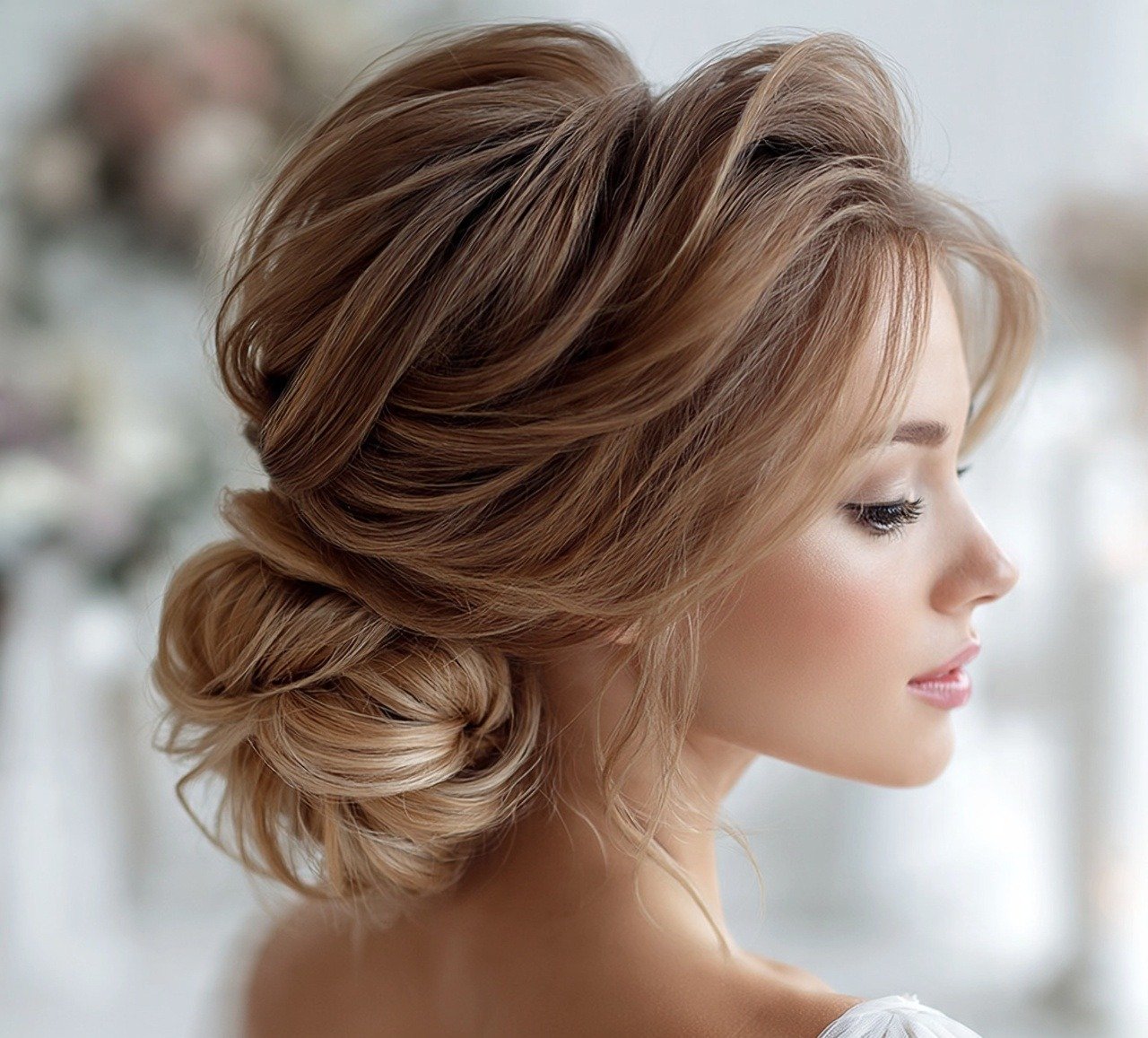 4. Textured Low Chignon Updo Hairstyles For Wedding