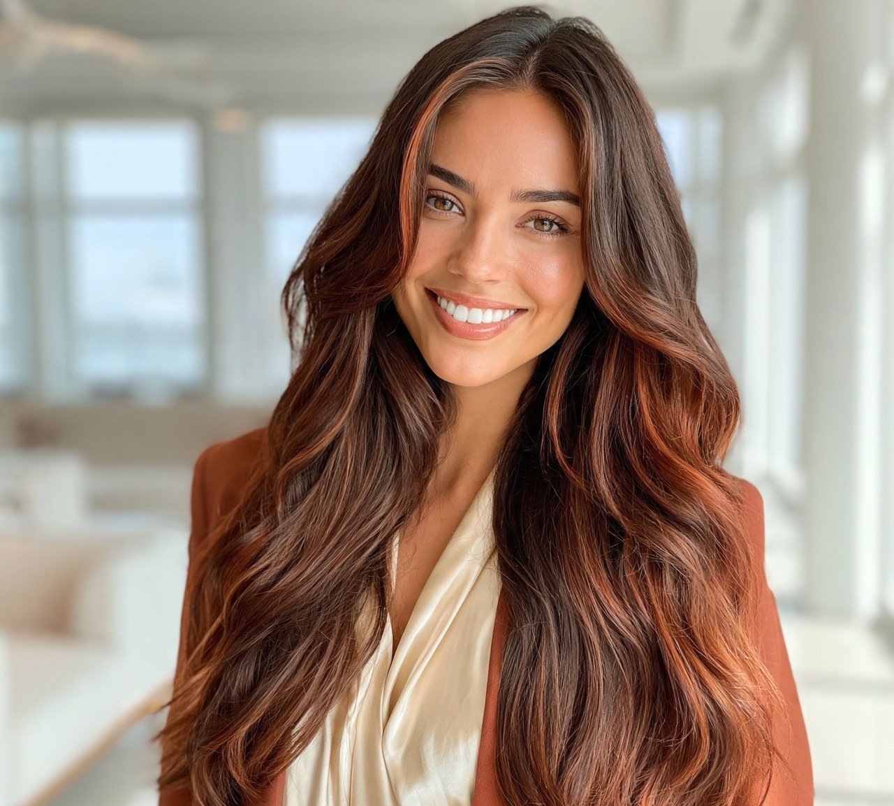 14 Trending Dark Red Hair Color Ideas You'll Want to Try Now 6 5. Auburn Balayage on Dark Hair Red Hair Color