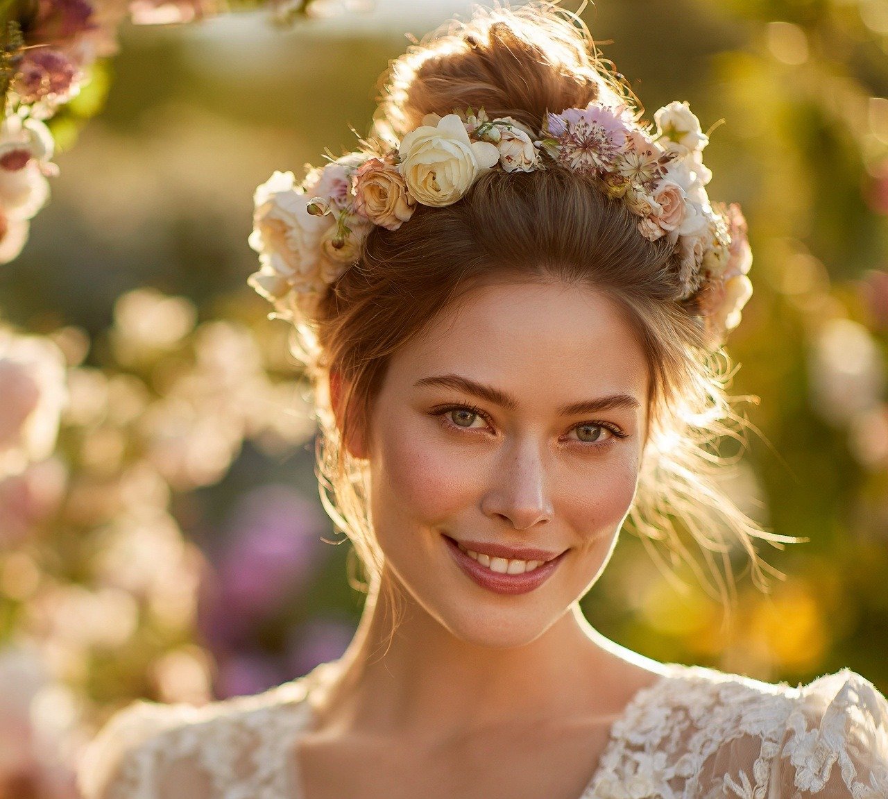 Bun Hairstyles For Wedding: 13 Trendy Ideas to Inspire Your Big Day 6 5. Flower Crown Bun Hairstyles For Wedding