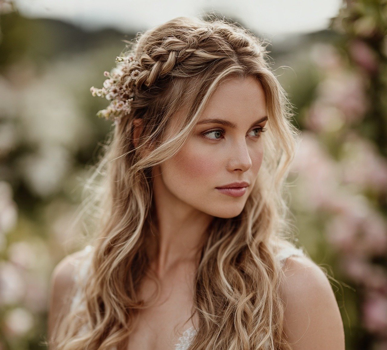 5. Half Up Floral Updo Wedding Hairstyles