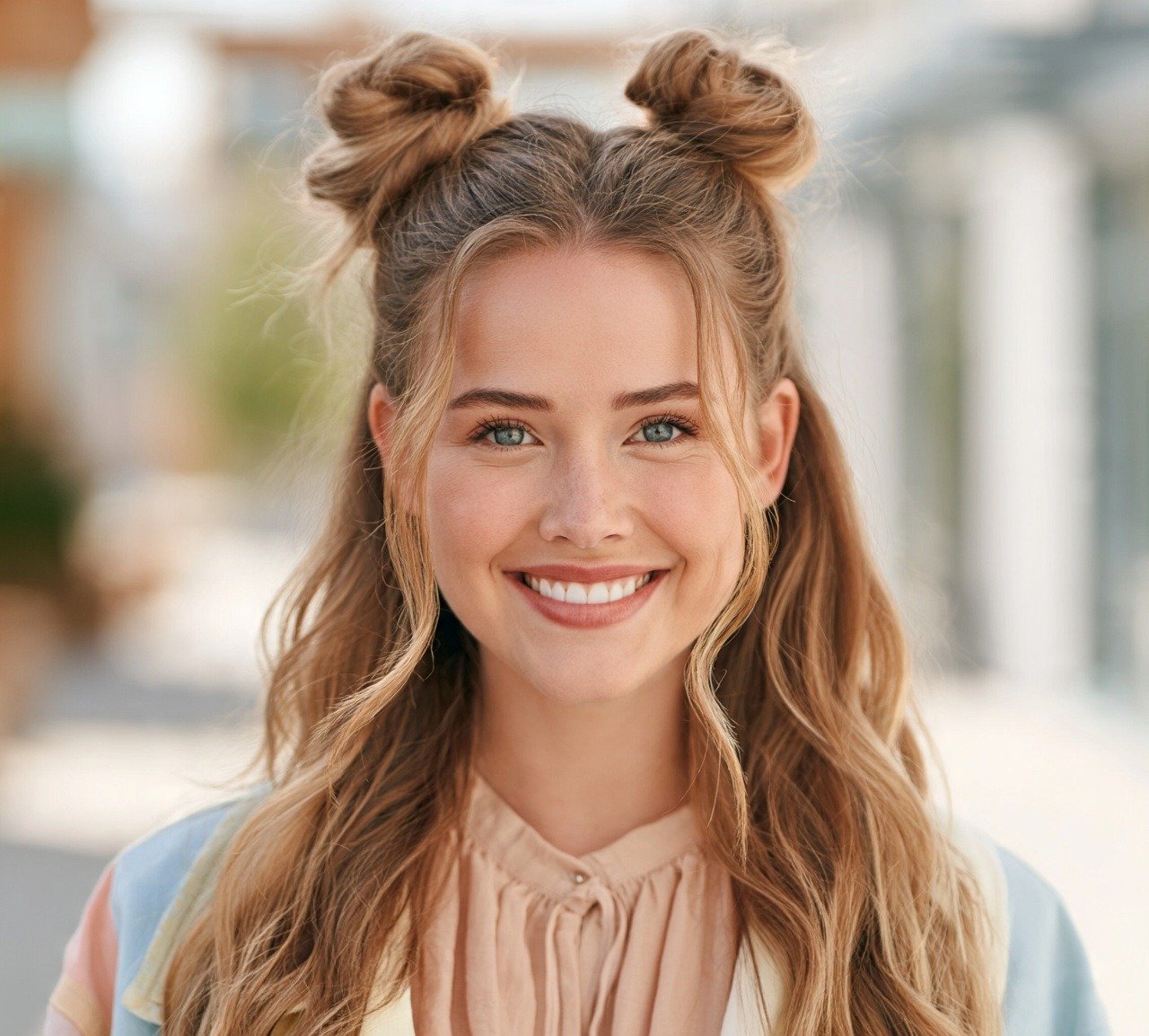 Space Bun Hairstyles: 14 Trendy Ideas to Try Right Now 6 5. Half Up Space Buns Hairstyles