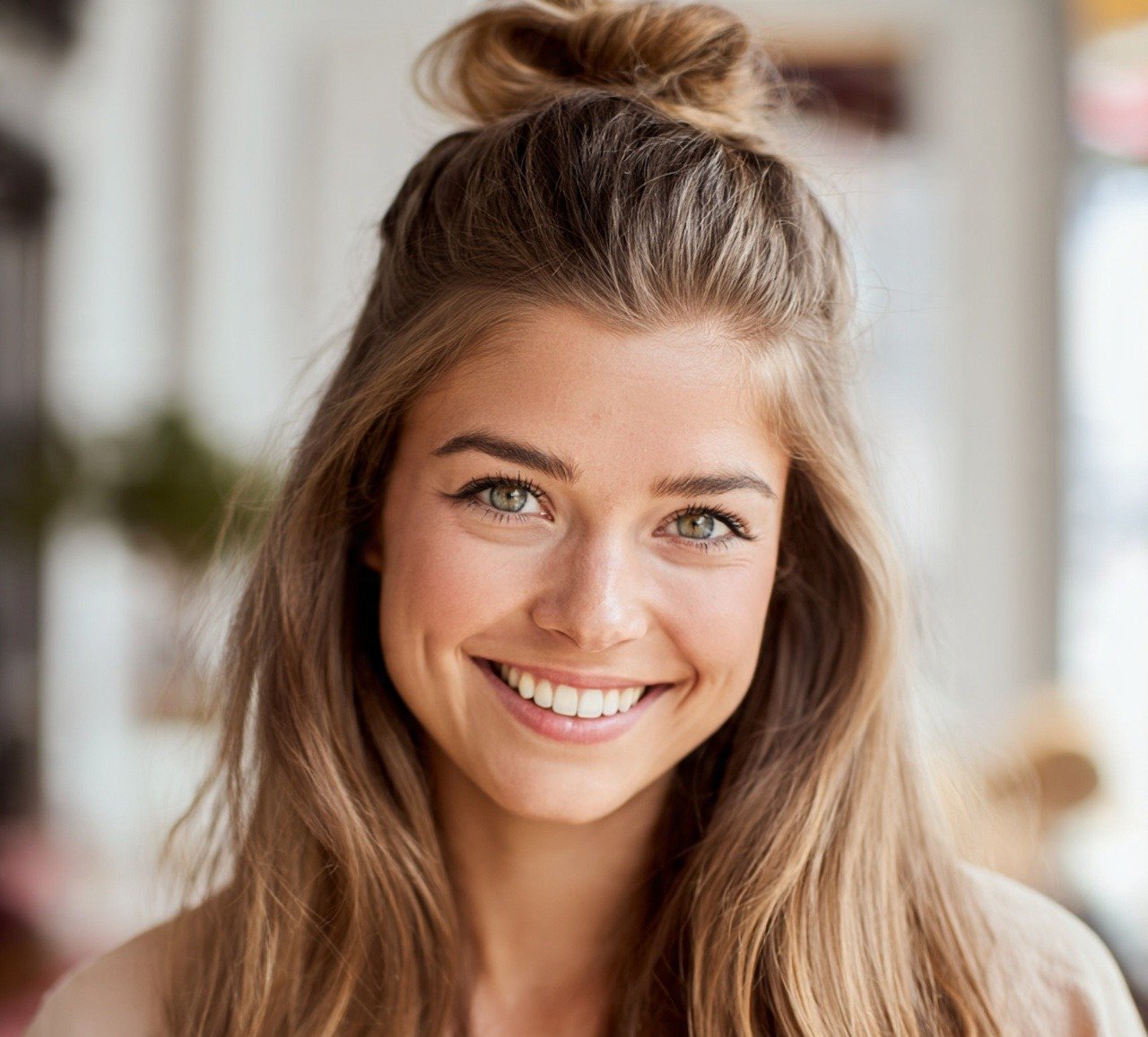 13 Trendy Half Bun Hairstyles Ideas For Every Hair Type and Occasion 6 5. High Half Bun Hairstyles