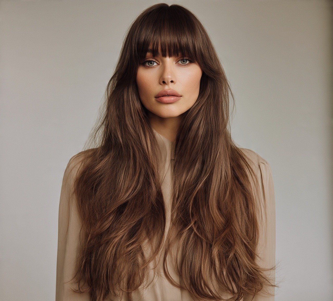 5. Long Layers With Full Fringe Hairstyle