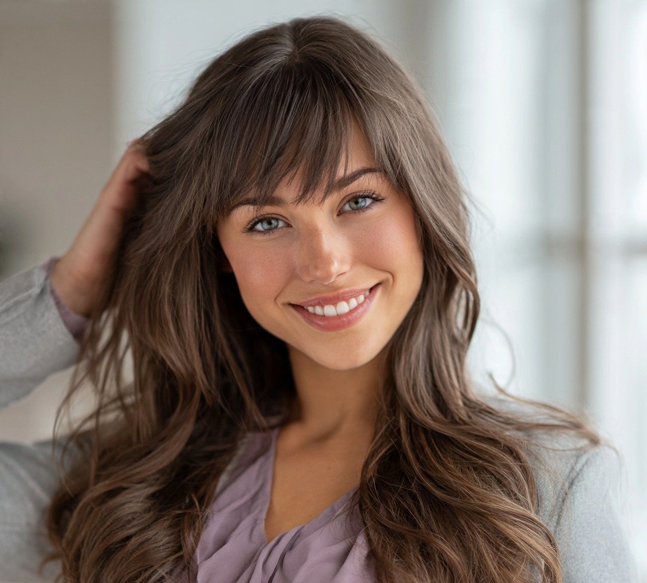 5. Wavy Hair With Curtain Bangs Long Hairstyles
