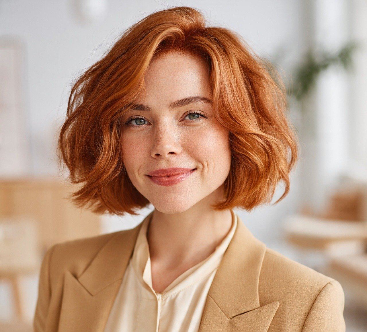 6. Copper Wavy Bob Short Hairstyles