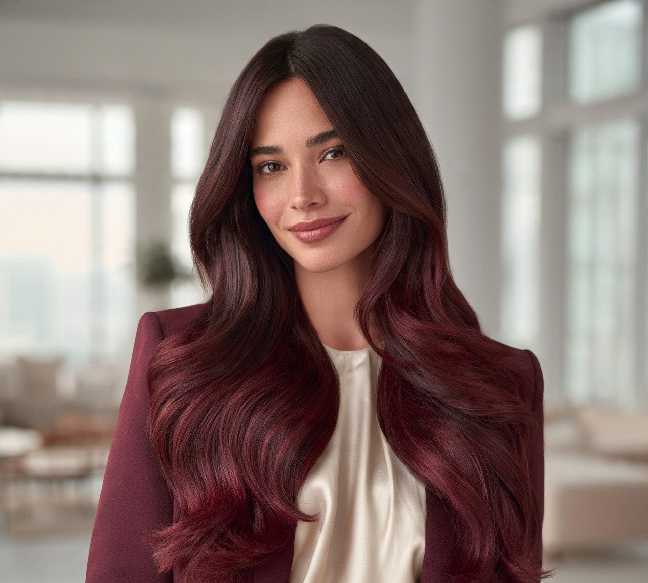 14 Trending Dark Red Hair Color Ideas You'll Want to Try Now 7 6. Dark Red Ombre Hair Color