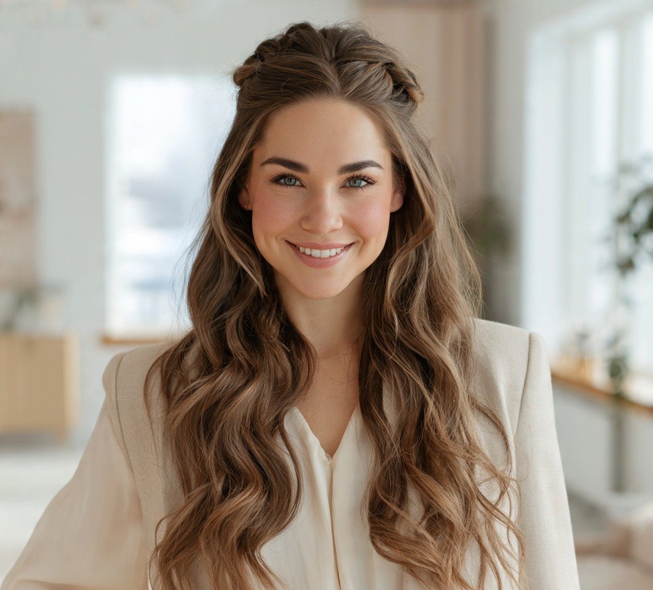 6. Half Up Wavy Twist Thick Hairstyles