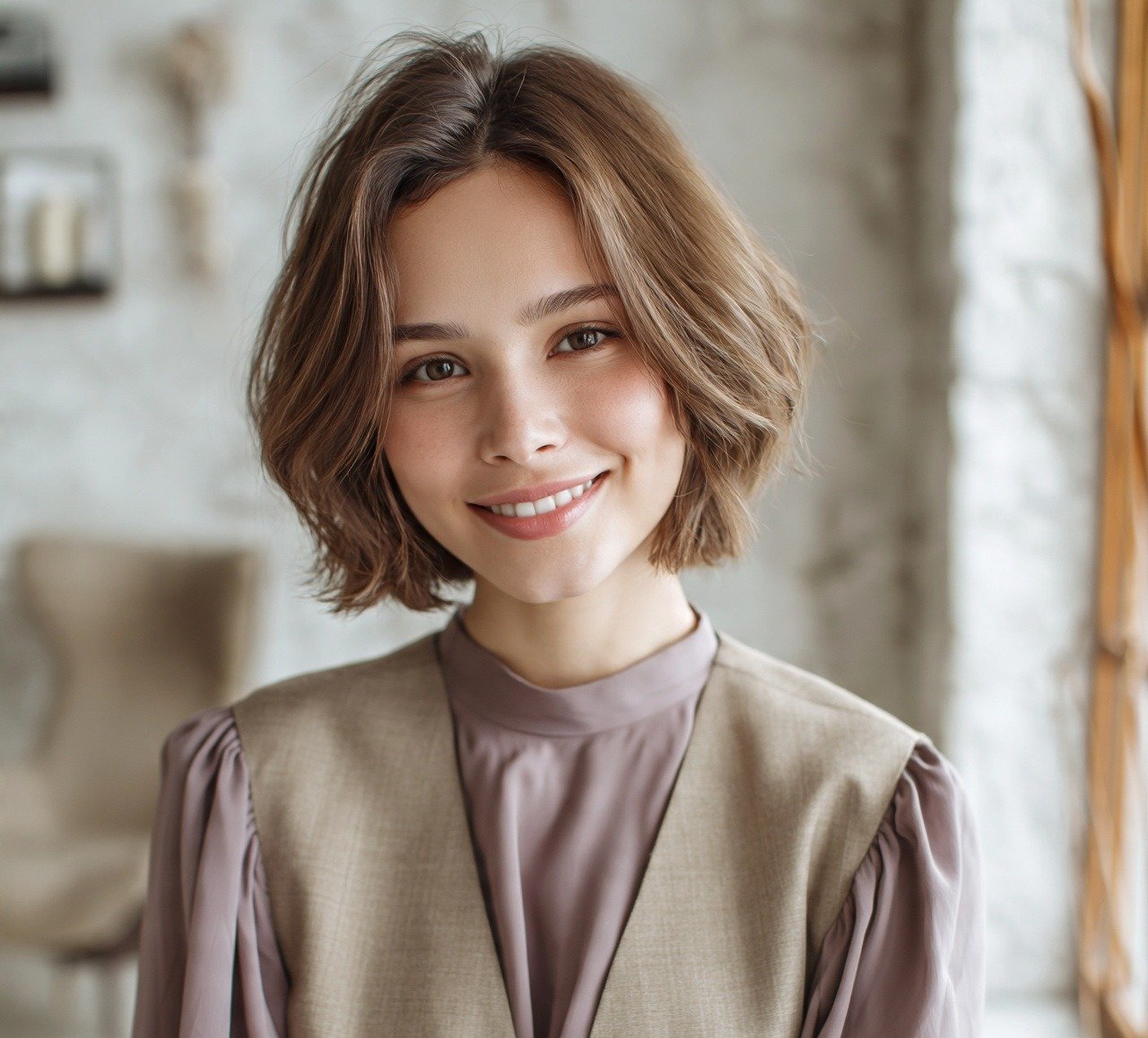 6. Layered Wavy Bob Short Hairstyles