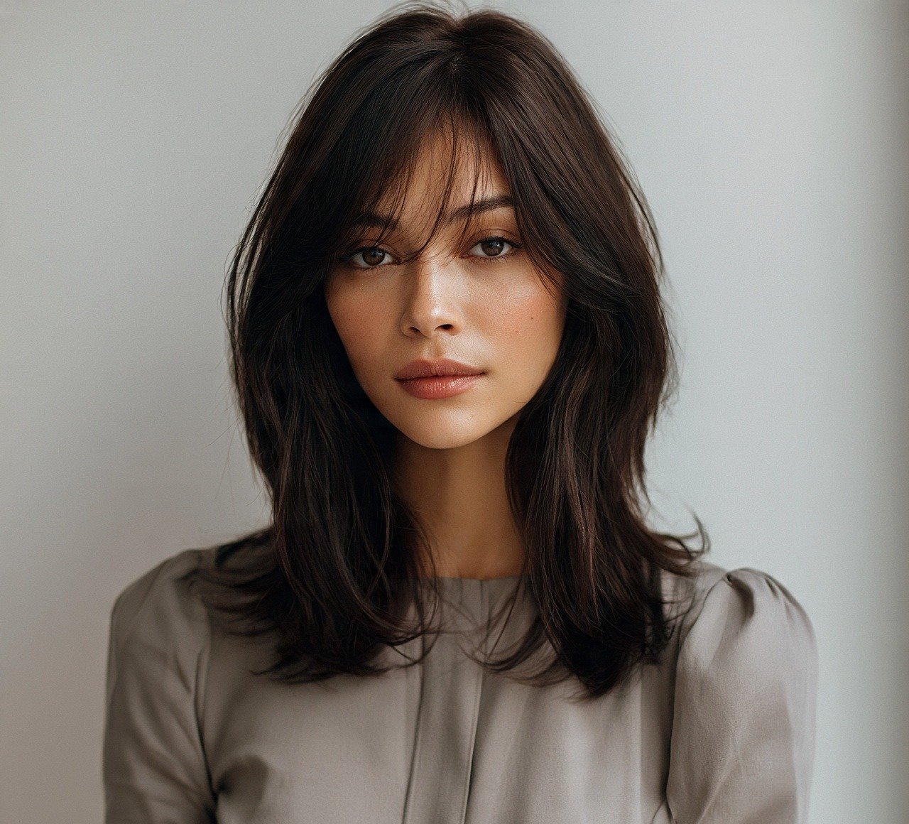 6. Long Bob Inspired Layers With Curtain Bangs Hairstyle