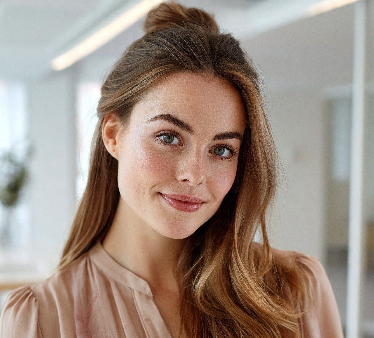 13 Trendy Half Bun Hairstyles Ideas For Every Hair Type and Occasion 7 6. Low Half Bun Hairstyles