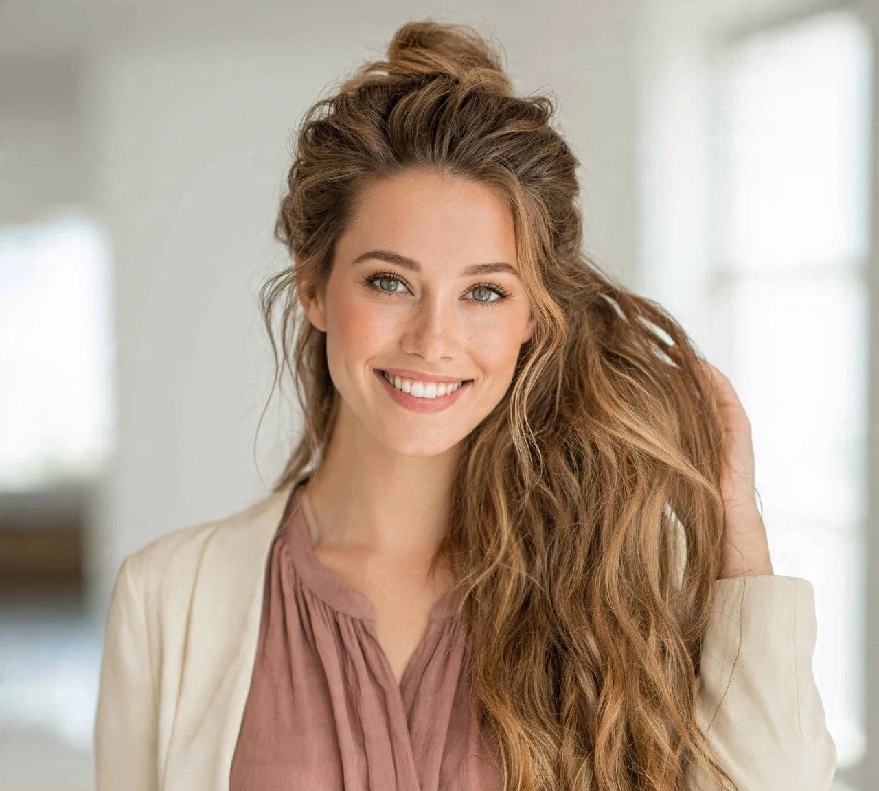 7. Half Up Wavy Long Hairstyles