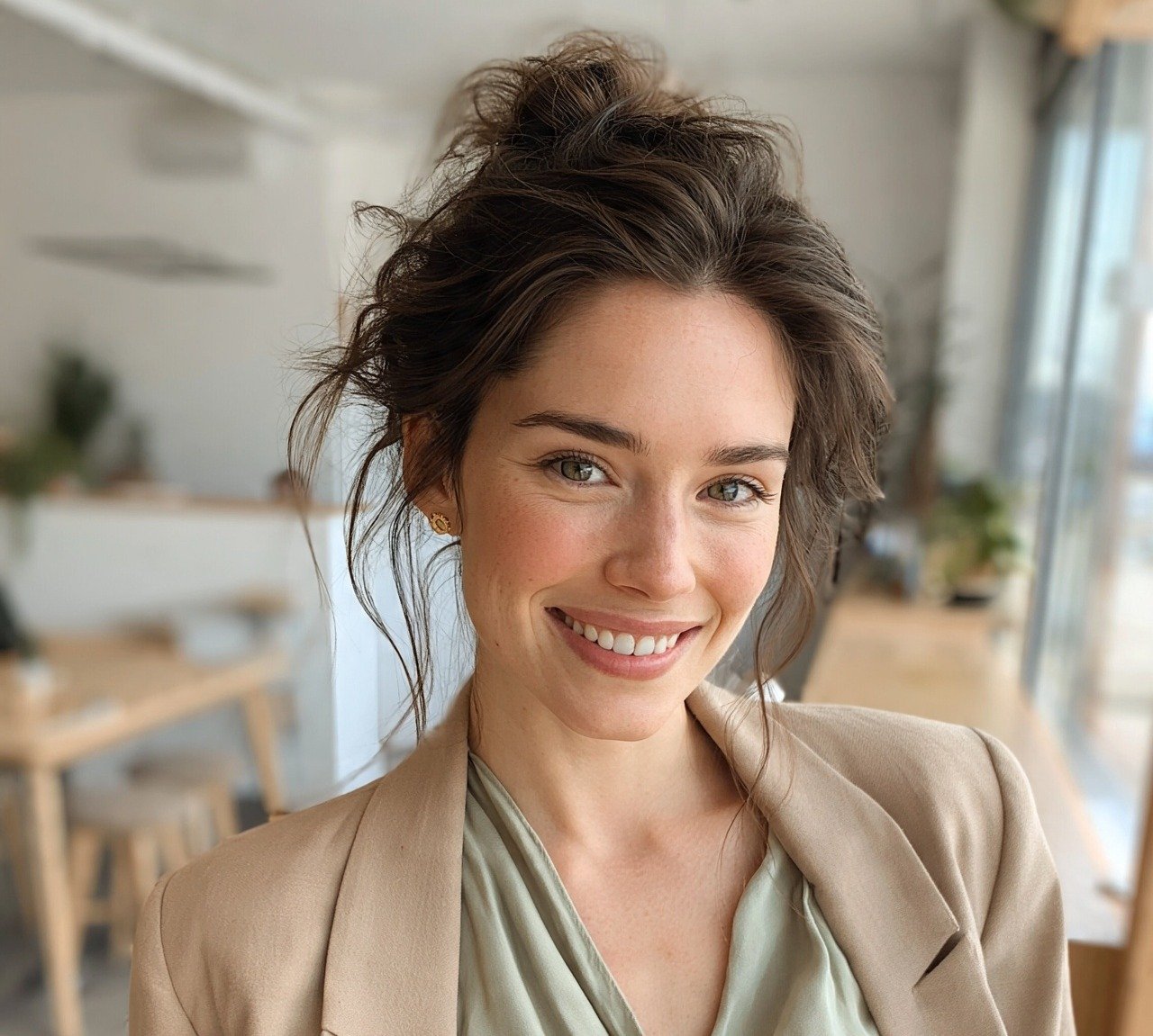 7. Messy Wavy Bun Medium Hairstyles