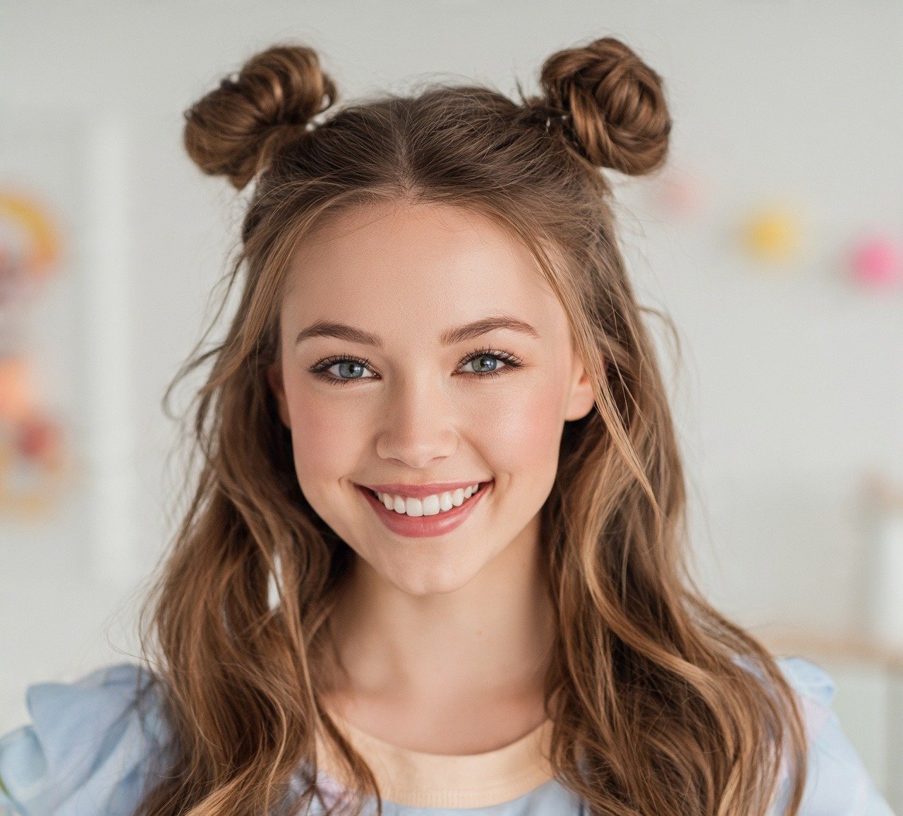 13 Trendy Half Bun Hairstyles Ideas For Every Hair Type and Occasion 8 7. Space Buns Half Style Hairstyles
