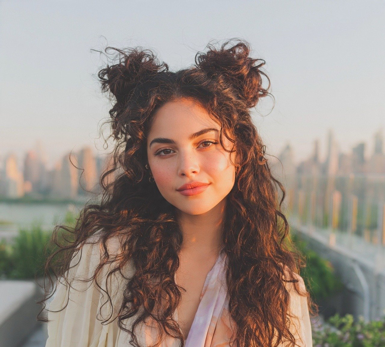 15 Trending Curly Bun Hairstyles That Instantly Elevate Your Style 8 7. Space Buns with Curls Hairstyles