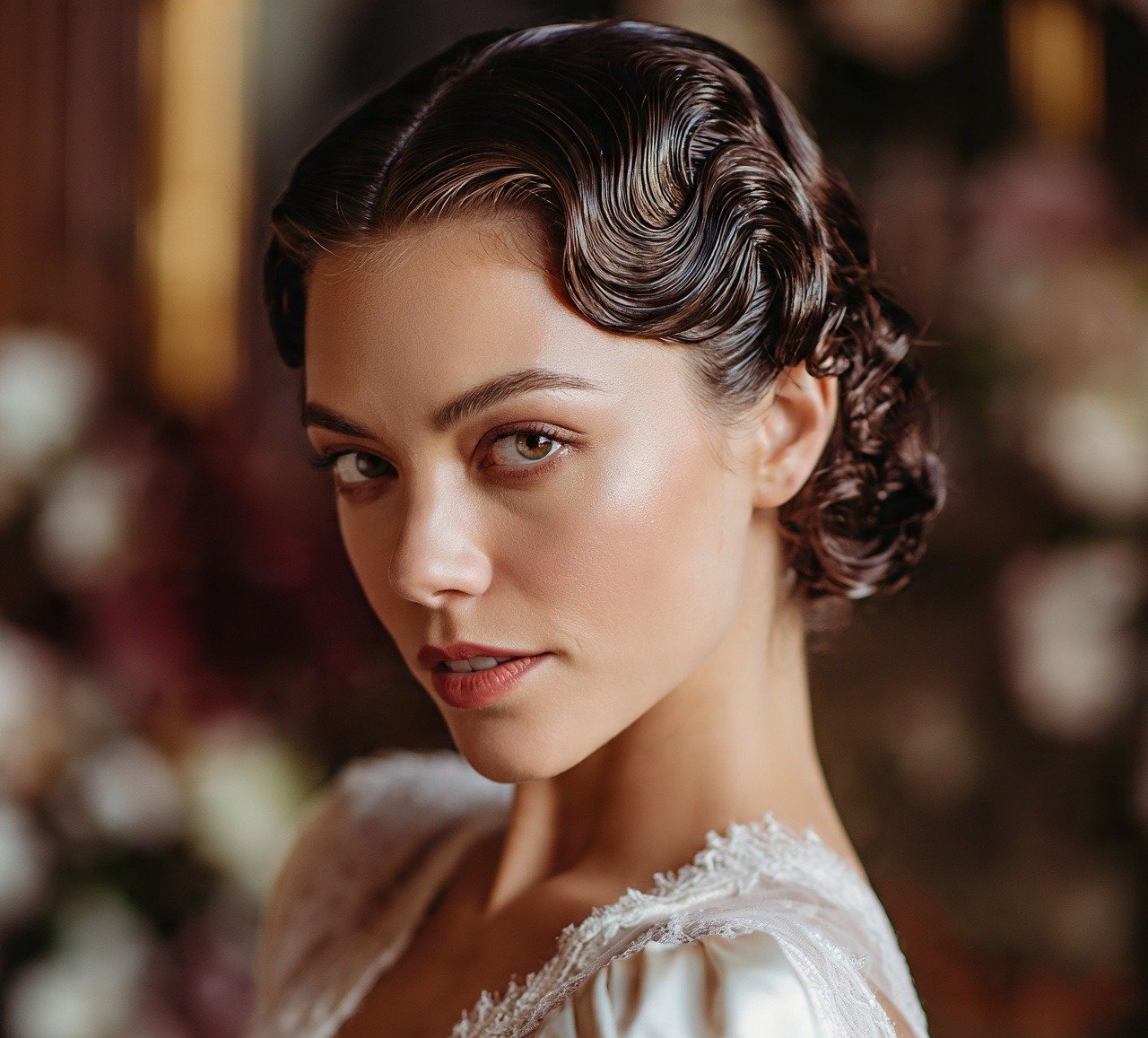 7. Vintage Finger Wave Updo Wedding Hairstyles