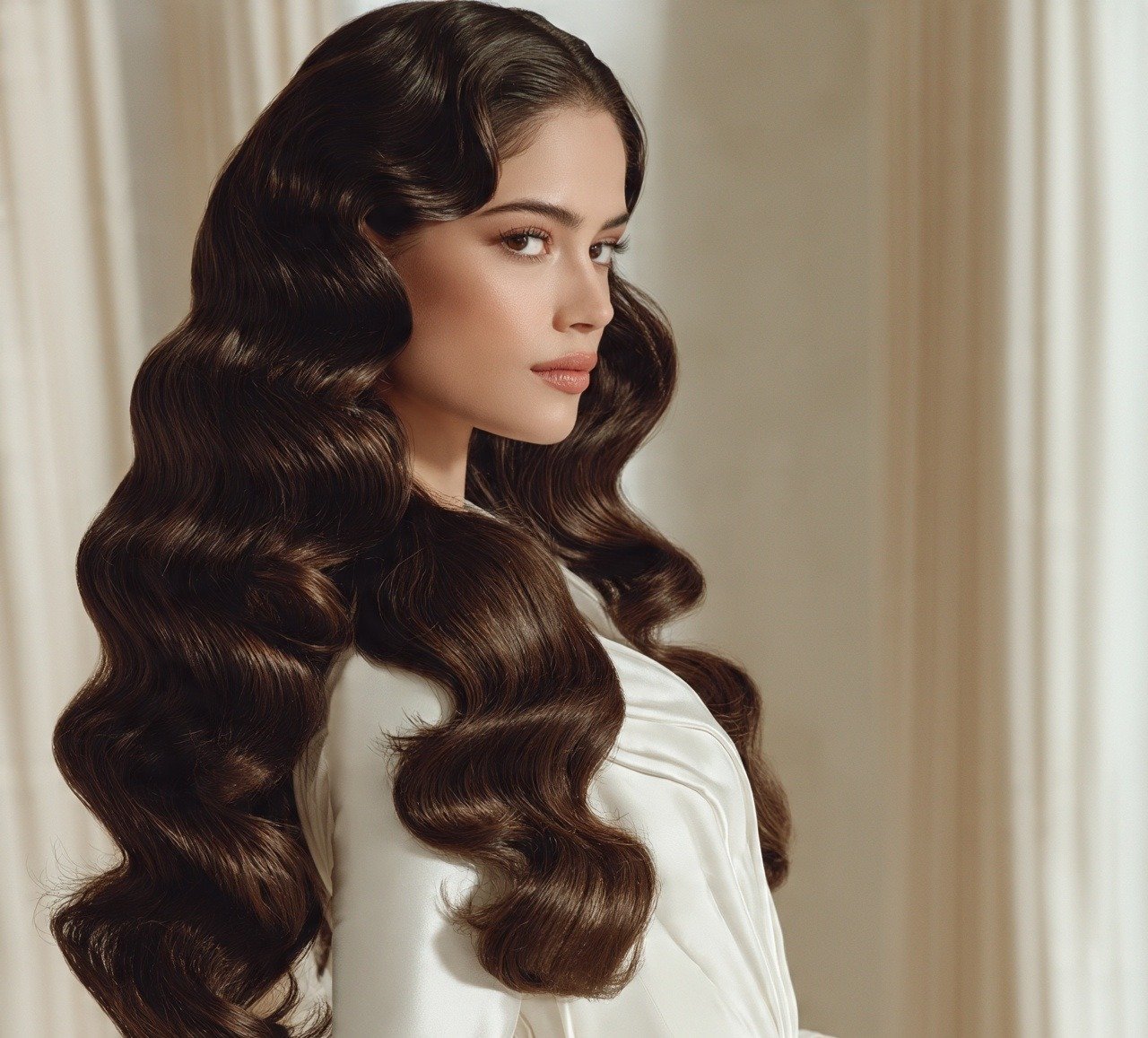 7. Vintage Finger Waves Hairstyle For Long Hair Wedding