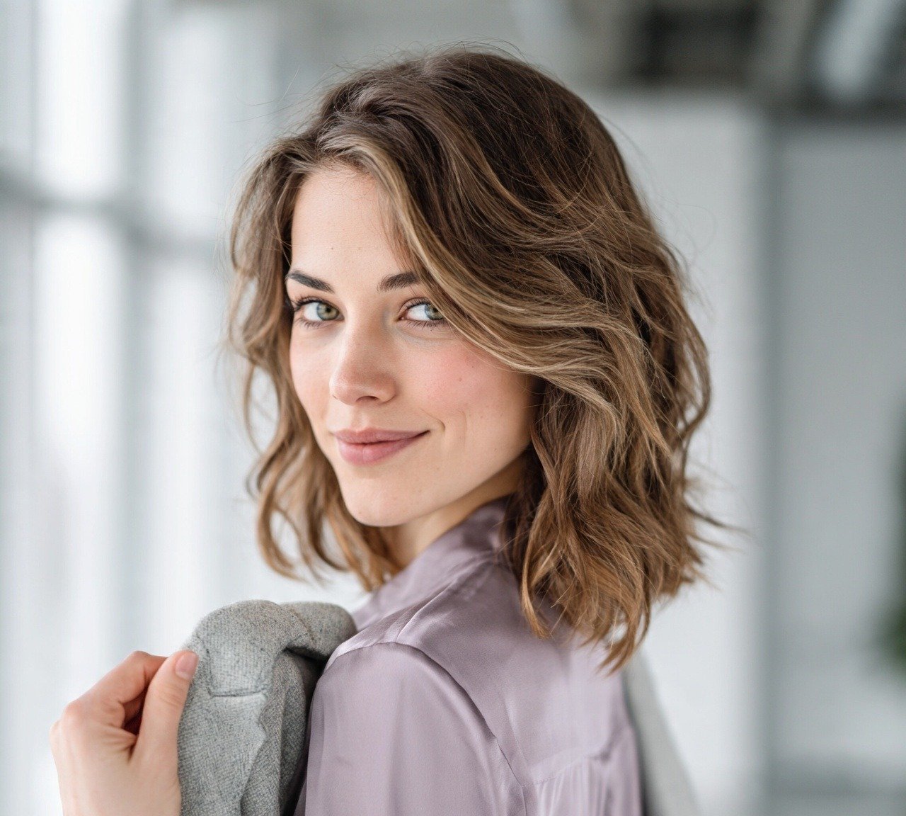 7. Wavy Lob With Face Framing Highlights Thick Hairstyles 1
