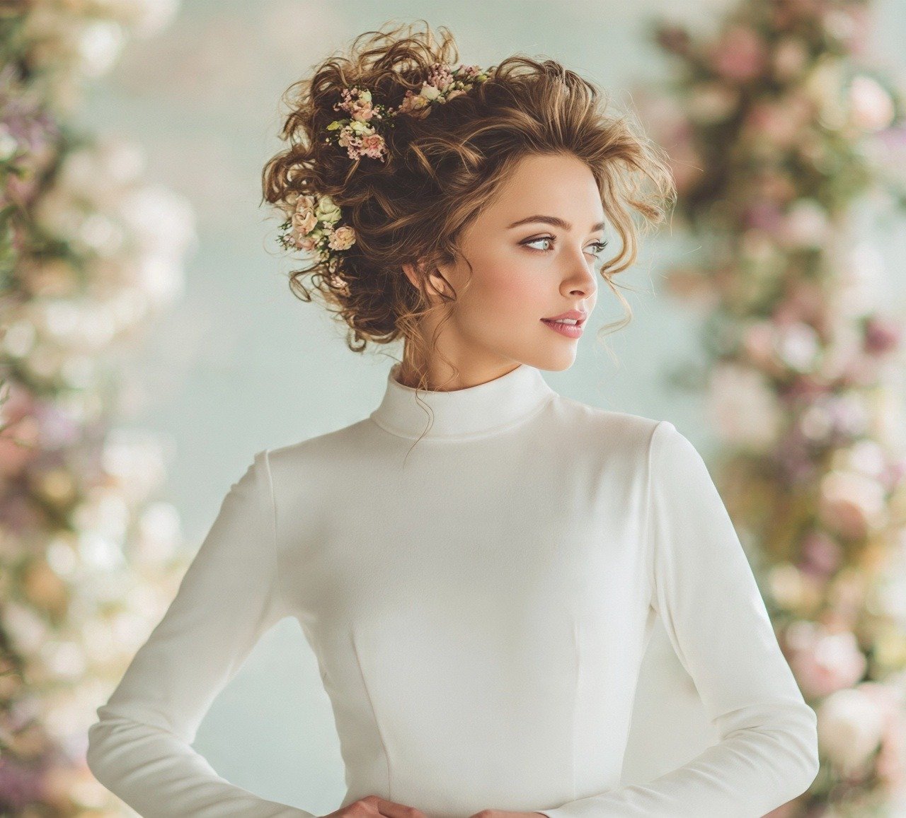 8. Floral Updo Inspiration for Wedding Hairstyles for Curly Hair