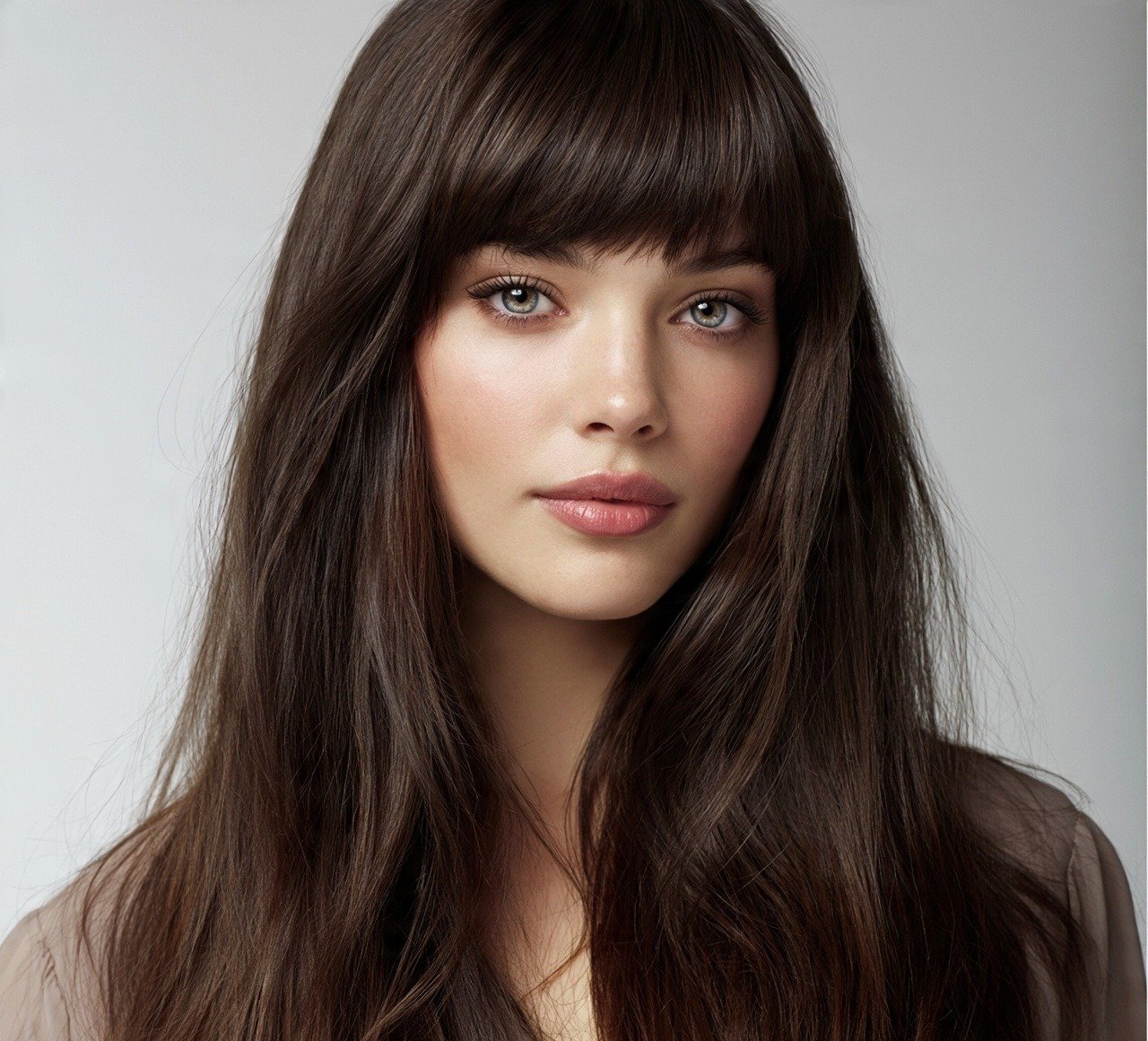 8. Long Layered Hair With Brow Skimming Bangs Hairstyle