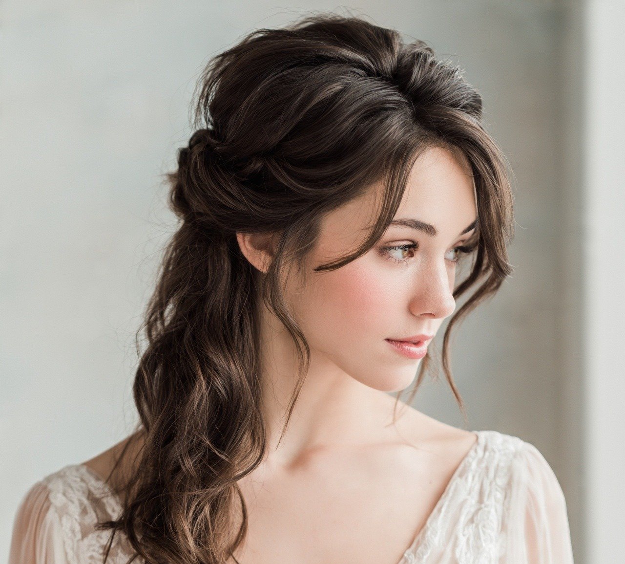 Bride Updo Hairstyles: 14 Stunning Trendy Looks for Your Big Day 9 8. Twisted Half Up Bridal Updo Hairstyles