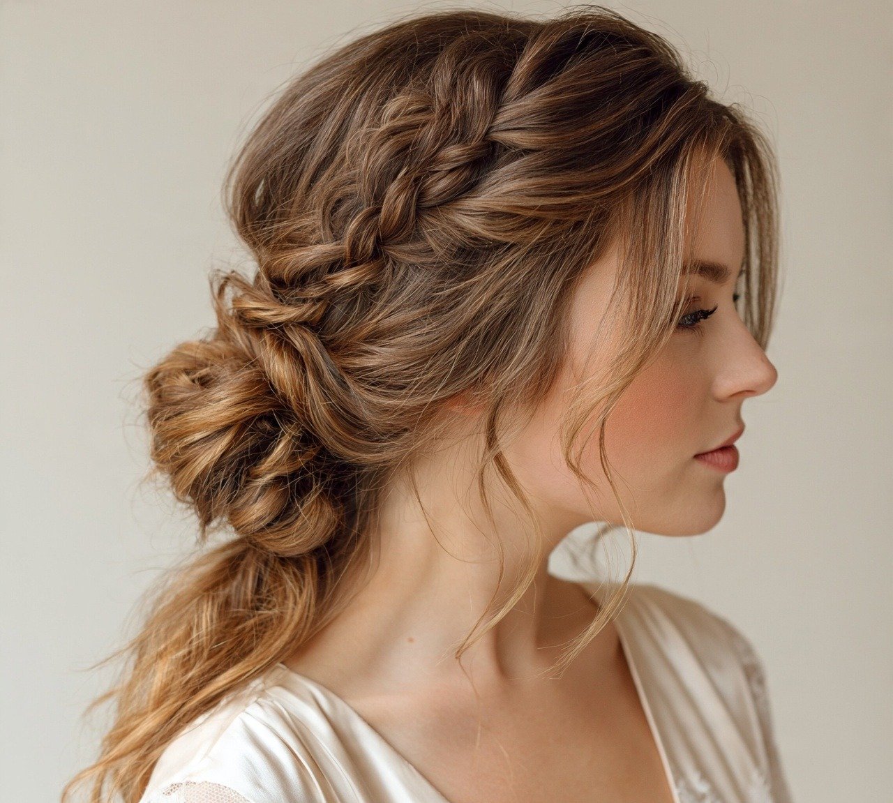 8. Waterfall Braid into Low Bun Wedding Hairstyles