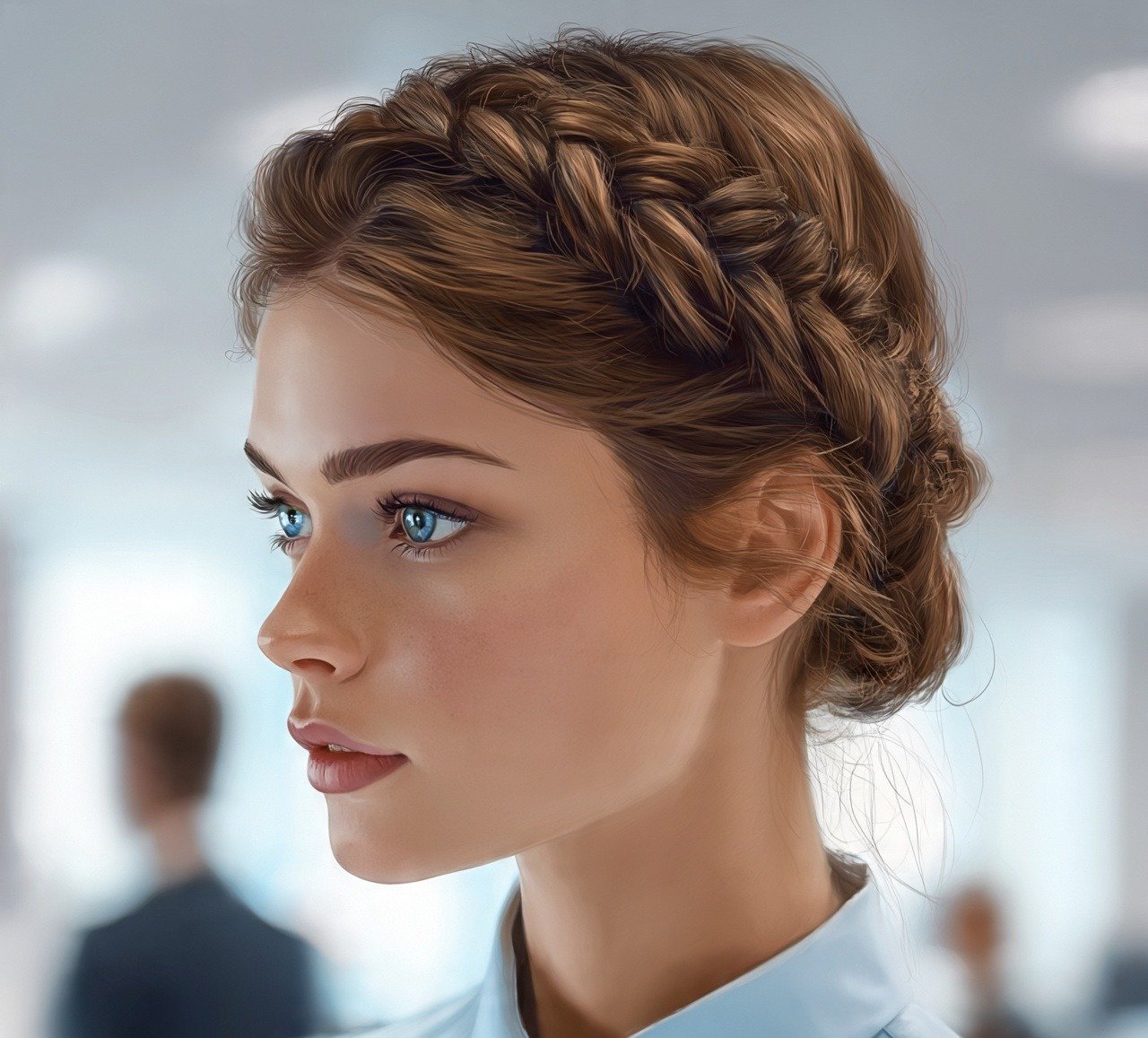 17 Trending Updo Hairstyles For Work That Look Polished and Professional 10 9. Braided Crown Updo Hairstyles For Work