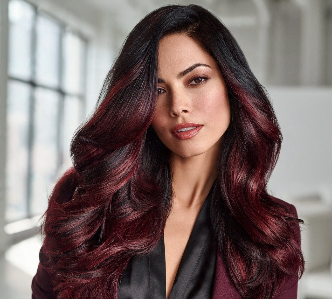 9. Burgundy and Black Two Tone Hair Color