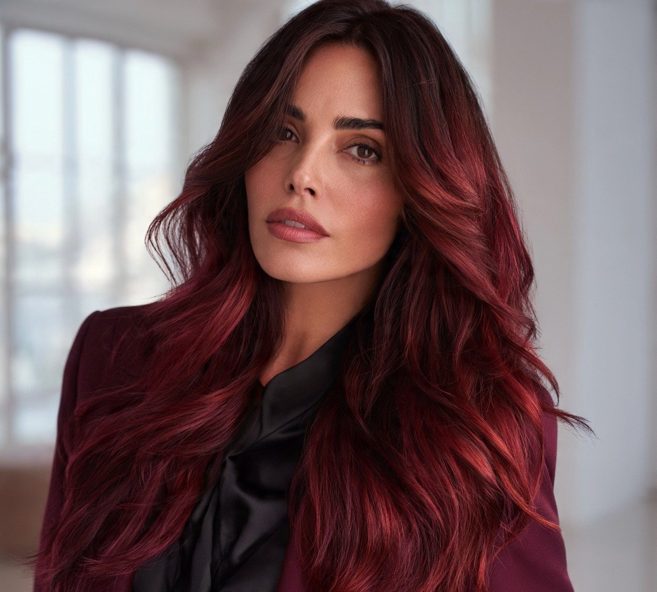 14 Trending Dark Red Hair Color Ideas You'll Want to Try Now 10 9. Crimson Red with Dark Roots Hair Color