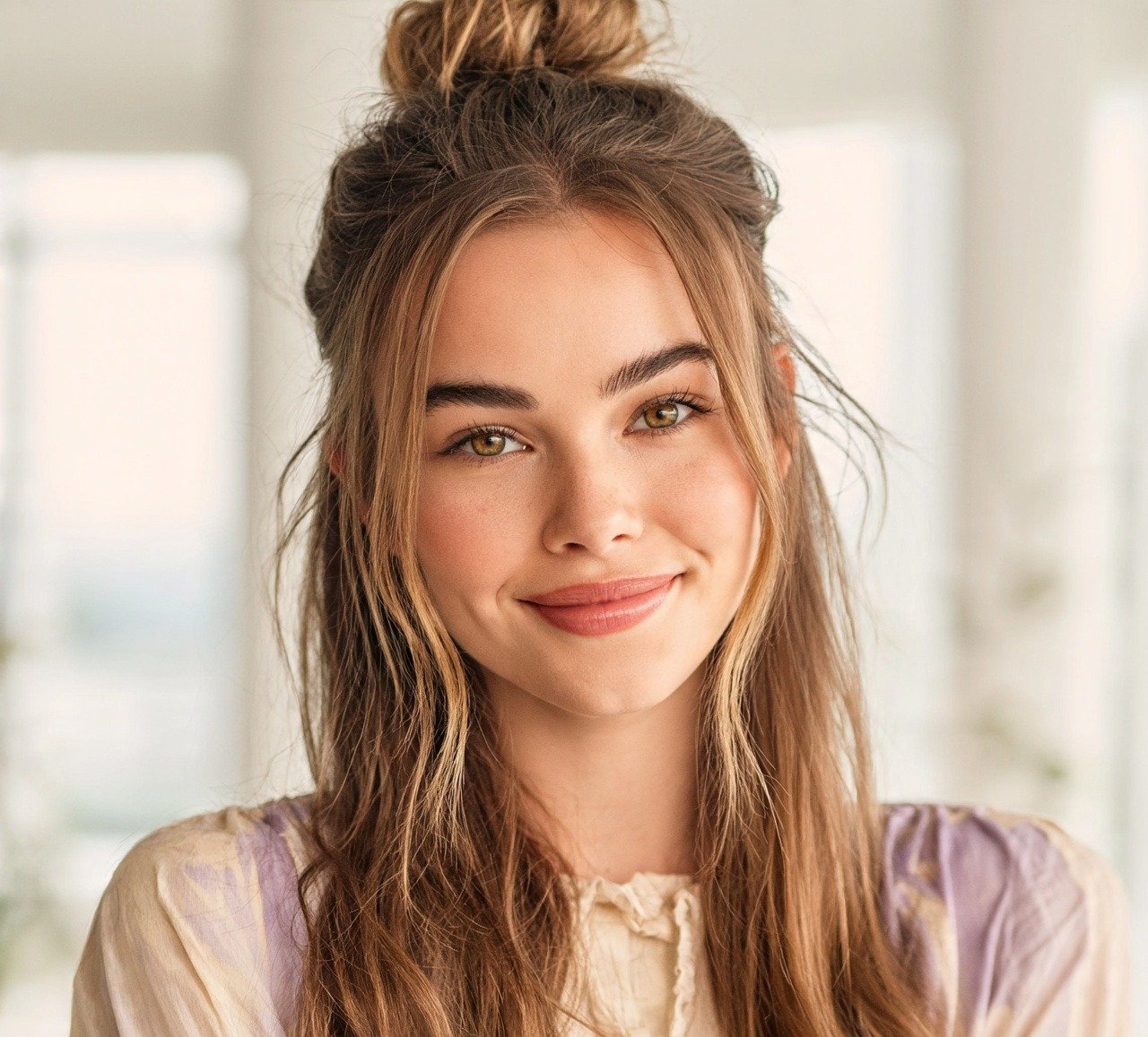13 Trendy Half Bun Hairstyles Ideas For Every Hair Type and Occasion 10 9. Half Bun with Face Framing Pieces Hairstyles