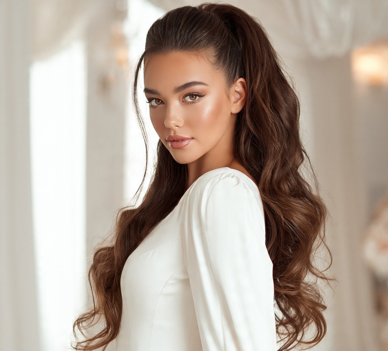 9. High Voluminous Ponytail Hairstyle For Long Hair Wedding