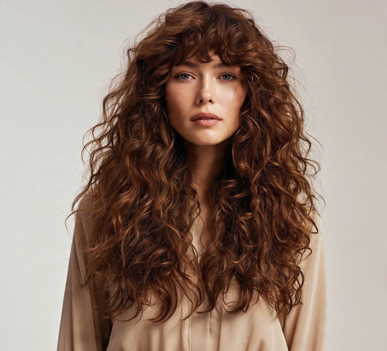 9. Long Curly Hair With Curly Bangs Hairstyle