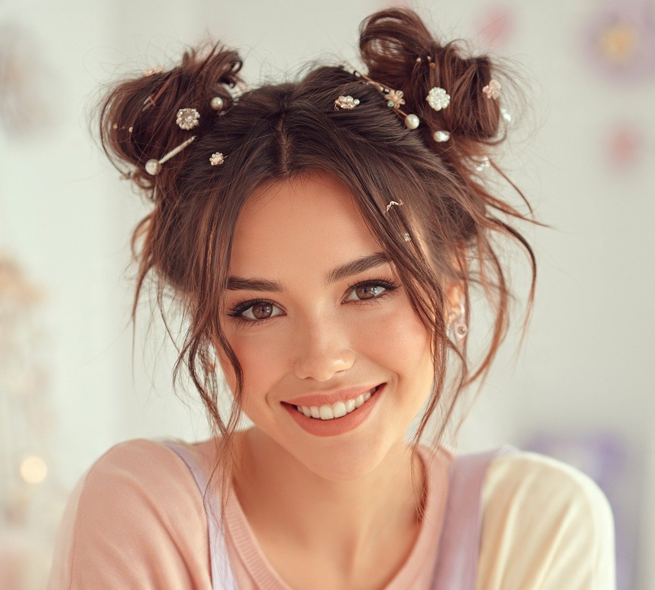 Space Bun Hairstyles: 14 Trendy Ideas to Try Right Now 10 9. Space Buns With Accessories Hairstyles
