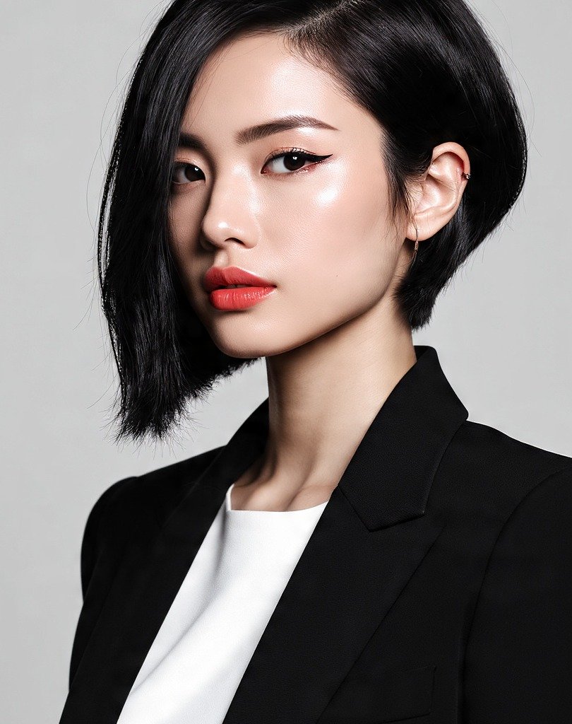 16 Trending and Flattering Bob Hairstyles for Round Faces 4 Asymmetrical Black Bob 1