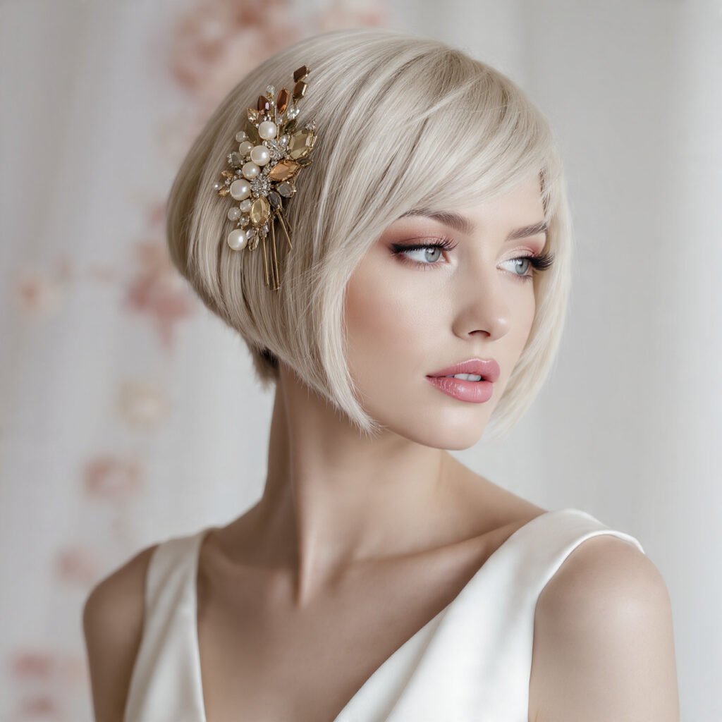 Asymmetrical Bob with Statement Pin Hairstyle